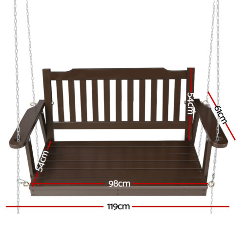 Gardeon Porch Swing Chair With Chain Outdoor Furniture Wooden Bench 2 Seat Brown - Image 3