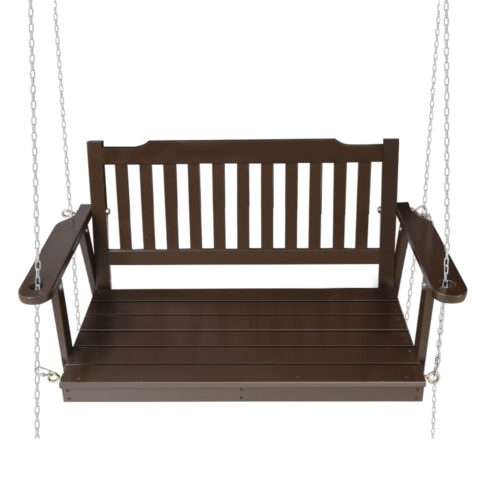 Gardeon Porch Swing Chair With Chain Outdoor Furniture Wooden Bench 2 Seat Brown - Image 4