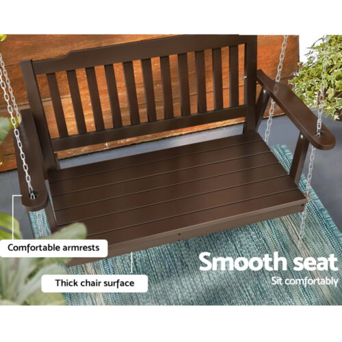 Gardeon Porch Swing Chair With Chain Outdoor Furniture Wooden Bench 2 Seat Brown - Image 8