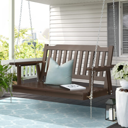 Gardeon Porch Swing Chair With Chain Outdoor Furniture Wooden Bench 2 Seat Brown - Image 9