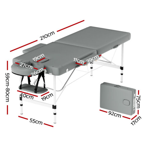 Zenses Massage Table 55cm Portable 2 Fold Aluminium Beauty Bed Grey - Image 3
