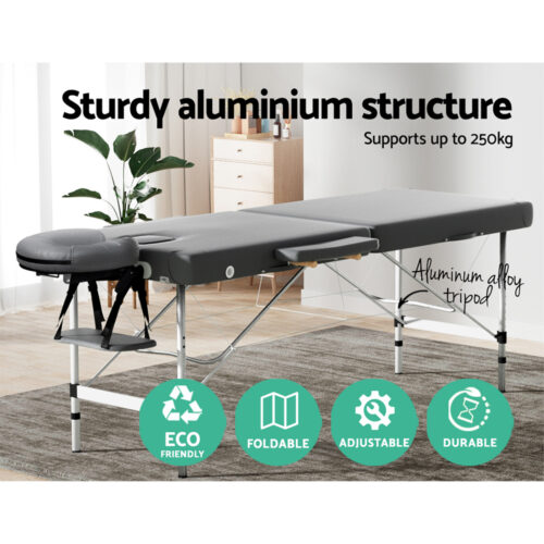 Zenses Massage Table 55cm Portable 2 Fold Aluminium Beauty Bed Grey - Image 6