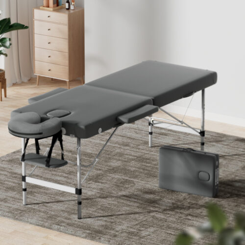Zenses Massage Table 55cm Portable 2 Fold Aluminium Beauty Bed Grey - Image 9