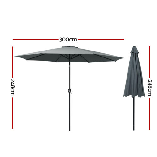 Instahut 3m Outdoor Umbrella Beach Pole Garden Patio Tilt Charcoal - Image 3