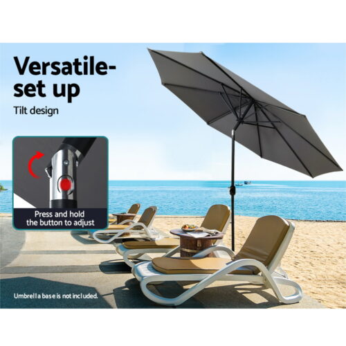 Instahut 3m Outdoor Umbrella Beach Pole Garden Patio Tilt Charcoal - Image 5