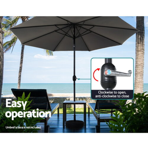 Instahut 3m Outdoor Umbrella Beach Pole Garden Patio Tilt Charcoal - Image 6