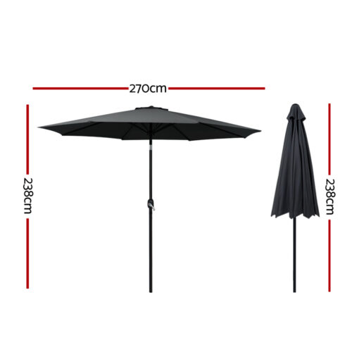Instahut 2.7m Outdoor Umbrella w/ Base Pole Stand Garden Beach Black - Image 3
