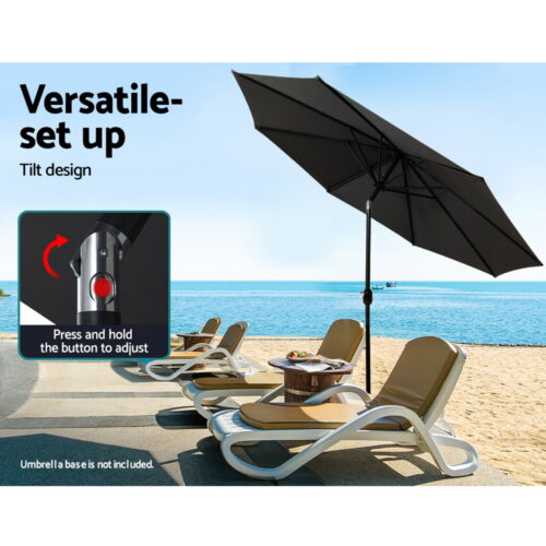 Instahut 2.7m Outdoor Umbrella w/ Base Pole Stand Garden Beach Black - Image 4