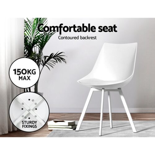 Artiss Dining Chairs Set of 2 PU Leather Plastic Metal White - Image 5