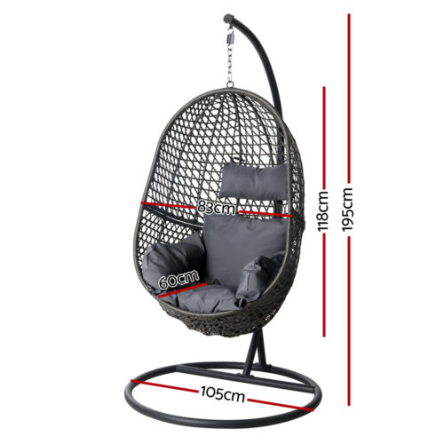 Gardeon Outdoor Egg Swing Chair Wicker Rattan Furniture Pod Stand Cushion Black - Image 3