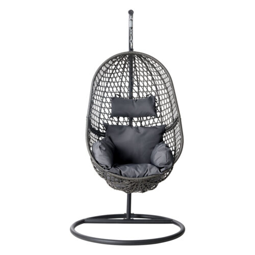 Gardeon Outdoor Egg Swing Chair Wicker Rattan Furniture Pod Stand Cushion Black - Image 4