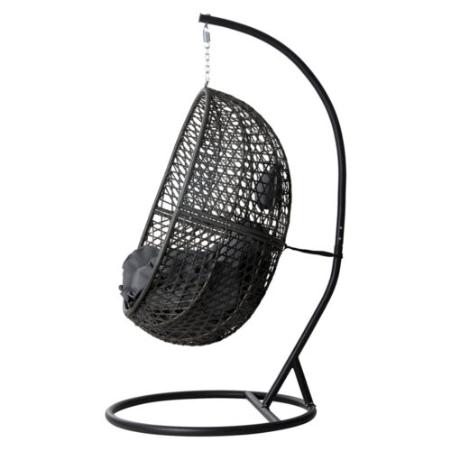 Gardeon Outdoor Egg Swing Chair Wicker Rattan Furniture Pod Stand Cushion Black - Image 5