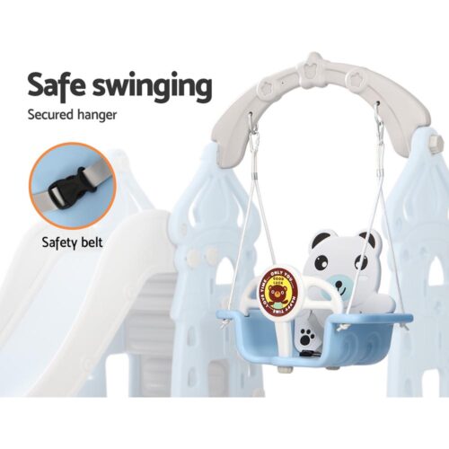 Keezi Kids Slide Swing Set Basketball Hoop Rings Outdoor Playground 170cm Blue - Image 7