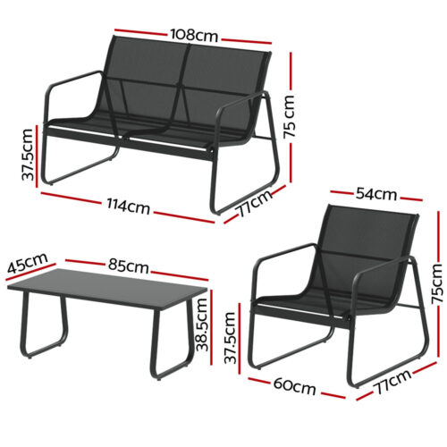 Gardeon Outdoor Sofa Set Lounge Setting Textilene Table and Chairs Garden Patio Furniture - Image 3