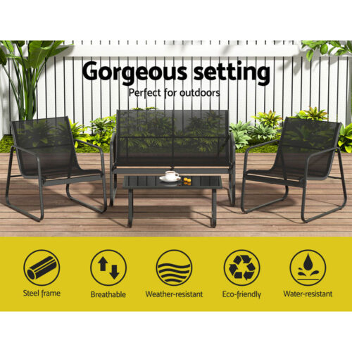 Gardeon Outdoor Sofa Set Lounge Setting Textilene Table and Chairs Garden Patio Furniture - Image 6