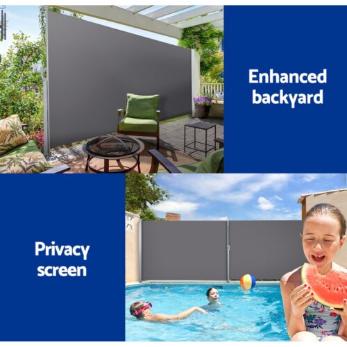 Instahut Side Awning Sun Shade Outdoor Blinds Retractable Screen 1.4X3M GR - Image 5