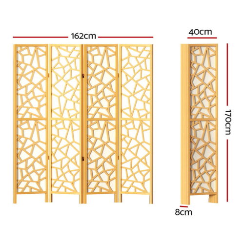 Artiss 4 Panel Room Divider Screen 162x170cm Clover Natural - Image 3