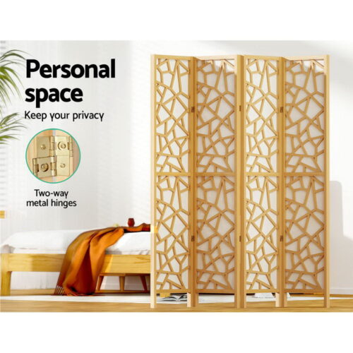 Artiss 4 Panel Room Divider Screen 162x170cm Clover Natural - Image 6