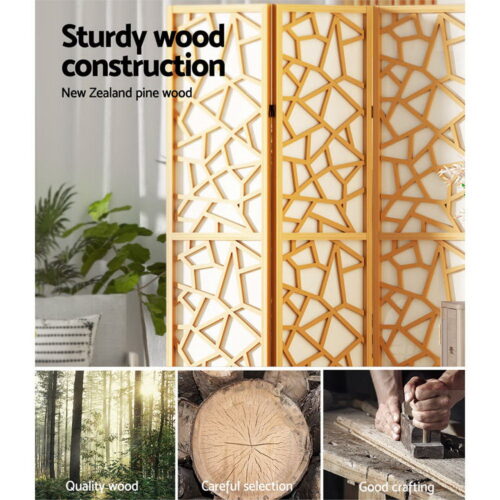 Artiss 4 Panel Room Divider Screen 162x170cm Clover Natural - Image 7