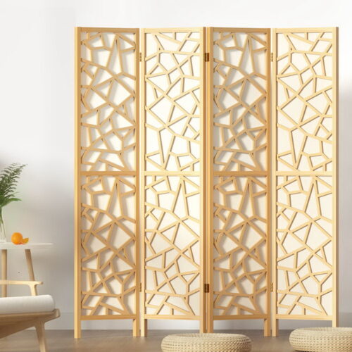Artiss 4 Panel Room Divider Screen 162x170cm Clover Natural - Image 9