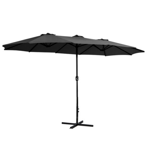 Instahut 4.57m Outdoor Umbrella Beach Pole Garden Tilt Black - Image 2