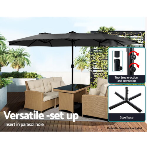 Instahut 4.57m Outdoor Umbrella Beach Pole Garden Tilt Black - Image 6