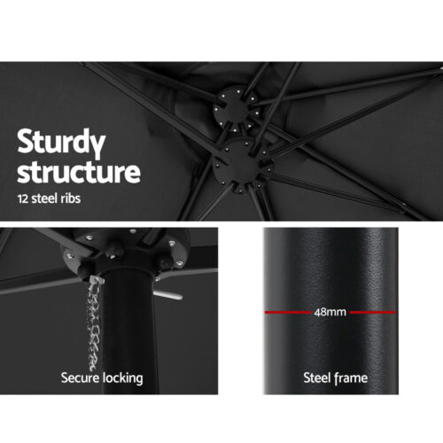 Instahut 4.57m Outdoor Umbrella Beach Pole Garden Tilt Black - Image 8