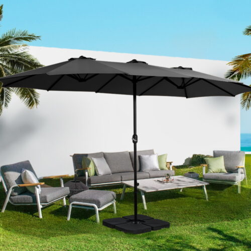 Instahut 4.57m Outdoor Umbrella Beach Pole Garden Tilt Black - Image 9