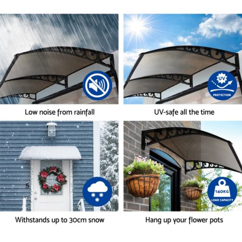 Instahut Window Door Awning 1mx1.2m Brown - Image 8