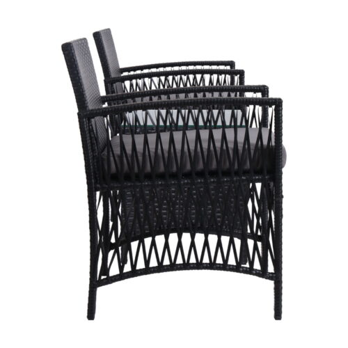 Gardeon 3PC Outdoor Bistro Set Patio Furniture Wicker Dining Chairs Table Cushion Black - Image 5