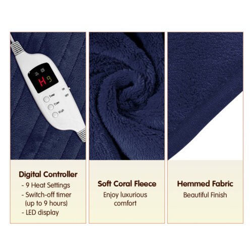 Laura Hill Heated Electric Blanket Coral Warm Fleece Winter Blue - Image 4