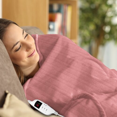 Laura Hill Heated Electric Blanket Throw Rug Coral Warm Fleece Pink - Image 8