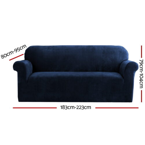 Artiss Sofa Cover Couch Covers 3 Seater Velvet Sapphire - Image 3