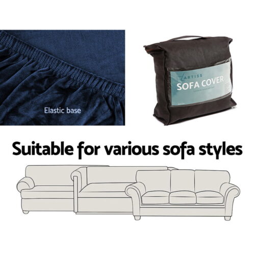 Artiss Sofa Cover Couch Covers 3 Seater Velvet Sapphire - Image 6