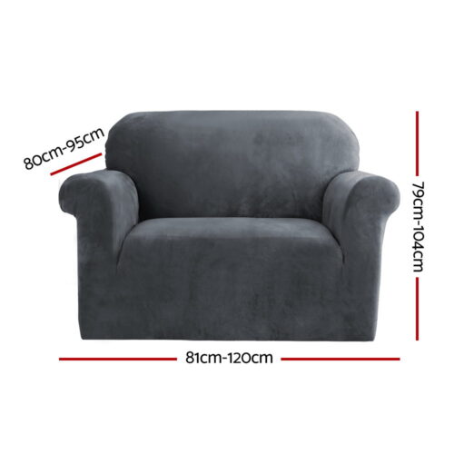 Artiss Sofa Cover Couch Covers 1 Seater Velvet Grey - Image 3