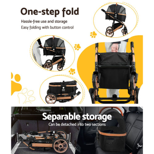 i.Pet Pet Stroller Dog Pram Large Cat Carrier Travel Foldable Pushchair 4 Wheels - Image 7