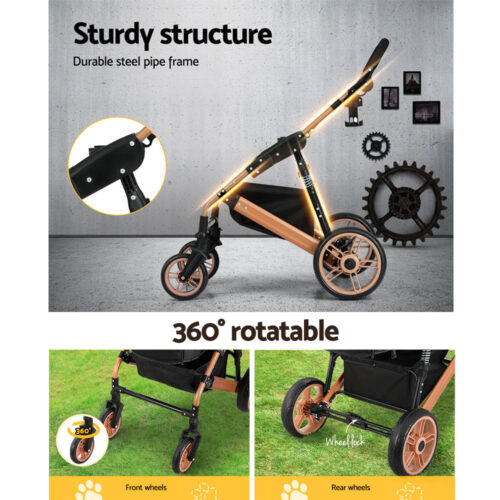 i.Pet Pet Stroller Dog Pram Large Cat Carrier Travel Foldable Pushchair 4 Wheels - Image 8