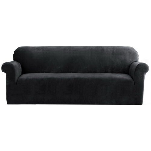 Artiss Sofa Cover Couch Covers 4 Seater Velvet Black - Image 2