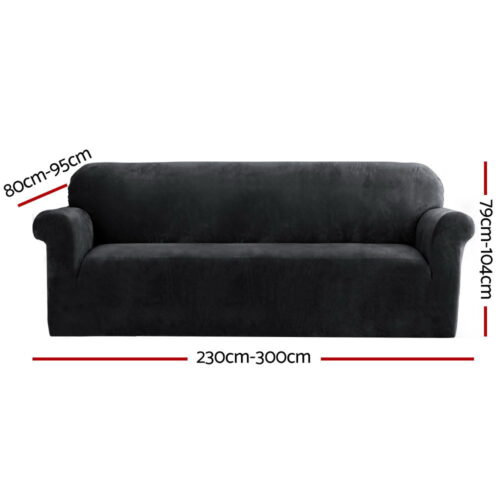 Artiss Sofa Cover Couch Covers 4 Seater Velvet Black - Image 3