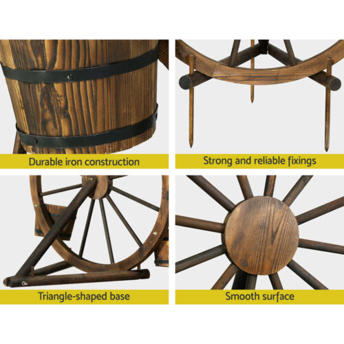 Gardeon Garden Decor Plant Stand Outdoor Ornament Wooden Wagon Wheel 80cm - Image 7