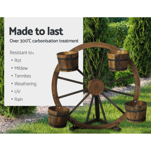 Gardeon Garden Decor Plant Stand Outdoor Ornament Wooden Wagon Wheel 80cm - Image 8