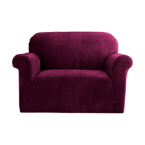 Artiss Sofa Cover Couch Covers 1 Seater Velvet Ruby Red - Image 2
