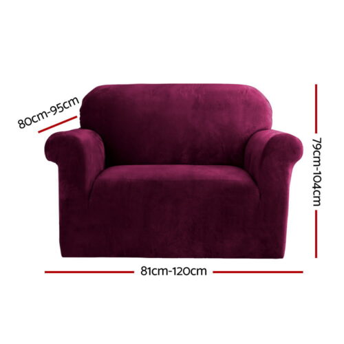 Artiss Sofa Cover Couch Covers 1 Seater Velvet Ruby Red - Image 3