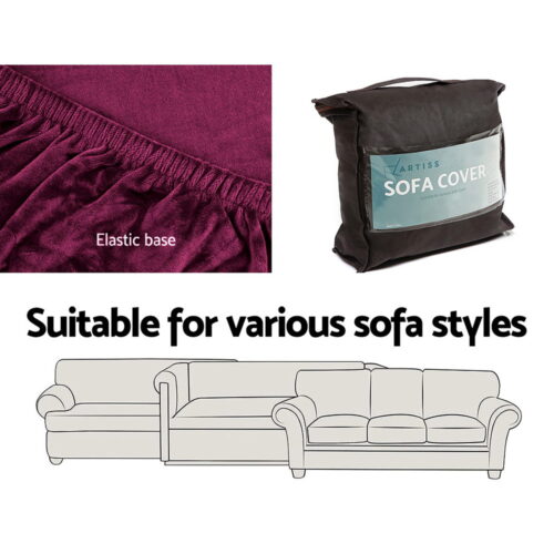 Artiss Sofa Cover Couch Covers 1 Seater Velvet Ruby Red - Image 6