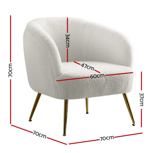 Artiss Armchair Lounge Chair Accent Chairs Armchairs Sherpa Boucle Sofa White - Image 3