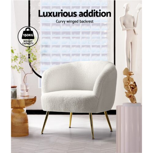 Artiss Armchair Lounge Chair Accent Chairs Armchairs Sherpa Boucle Sofa White - Image 6