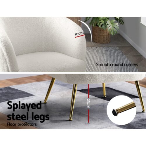 Artiss Armchair Lounge Chair Accent Chairs Armchairs Sherpa Boucle Sofa White - Image 8