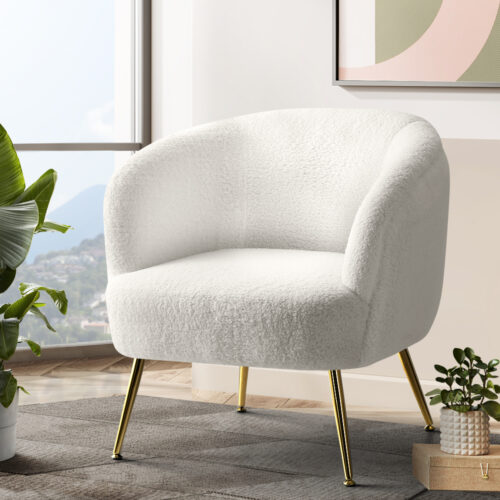 Artiss Armchair Lounge Chair Accent Chairs Armchairs Sherpa Boucle Sofa White - Image 9