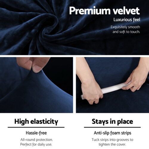 Artiss Sofa Cover Couch Covers 2 Seater Velvet Sapphire - Image 4