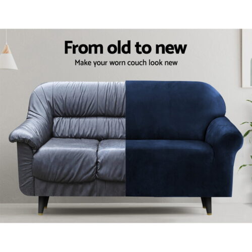 Artiss Sofa Cover Couch Covers 2 Seater Velvet Sapphire - Image 5